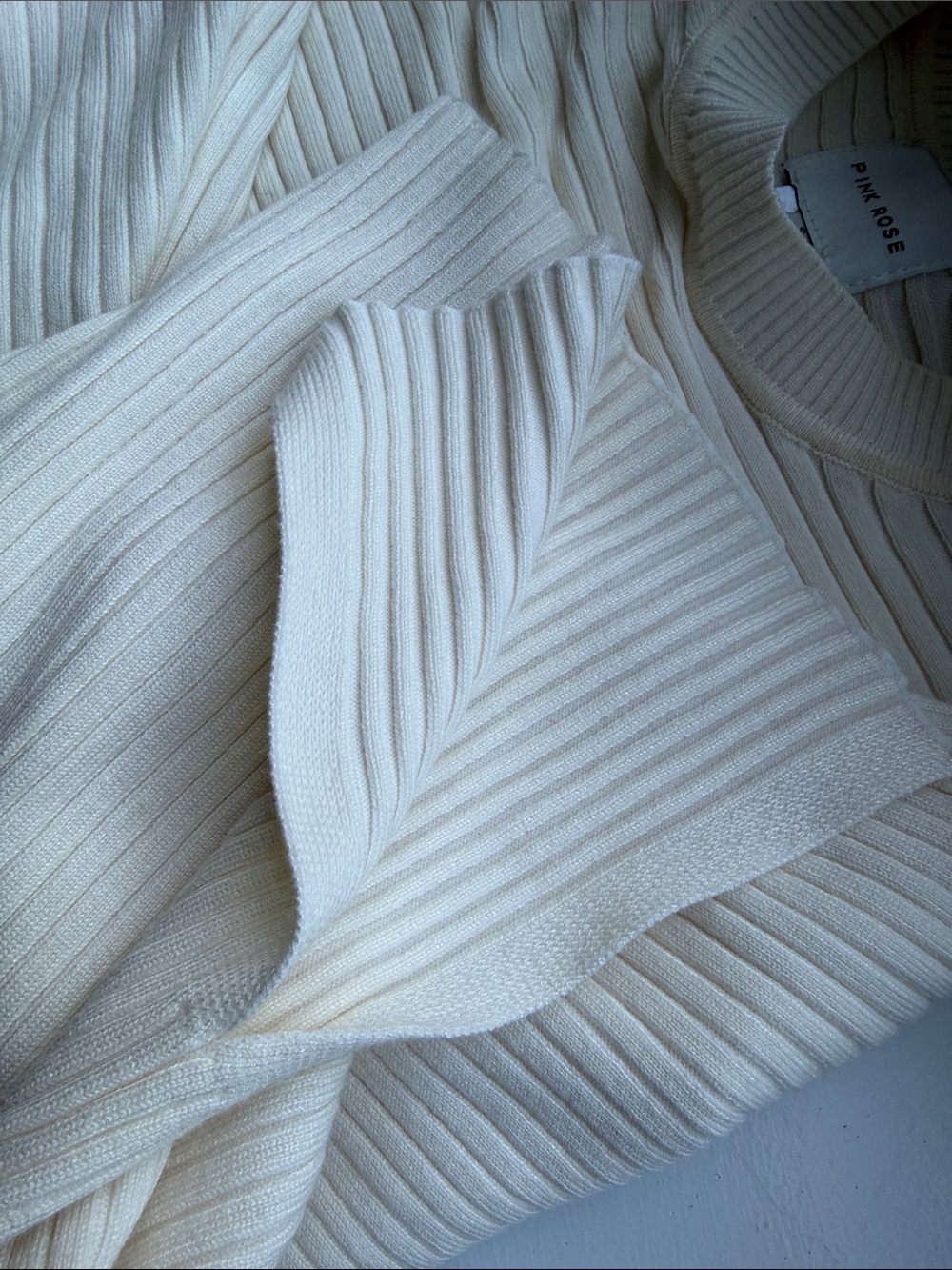 Pink Rose Cream Ribbed Pullover Sweatshirt - Picture 3 of 5